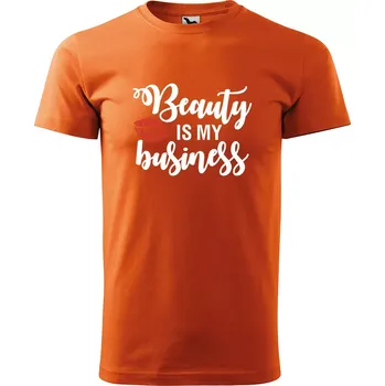 Sablio Tričko s potiskem Beauty is my business - oranžové S