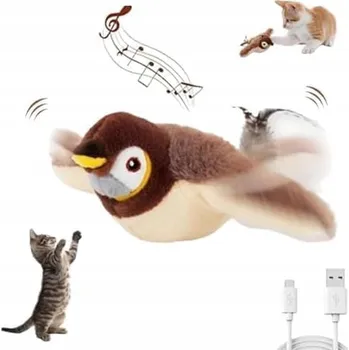 Hračka pro kočku Hračka pro kočky interaktivní plyšový ptáček - pohyb a ptačí zvuky