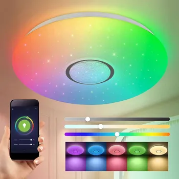 STROPNÍ SVÍTIDLO RGB S BLUETOOTH REPRODUKTOREM LED 60W S DÁLKOVÝM OVLADAČEM A APLIKACÍ