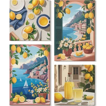 Obraz Sada obrazů na plátně Dekorace Moře Okno Italské Citrony