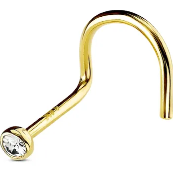 Piercing Atreya Zahnutá nosovka s 2 mm zirkonem ze žlutého 14k zlata AU 585/1000 Velikost: 0,8 mm x 6 mm