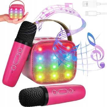 KARAOKE SADA LED BLUETOOTH REPRODUKTOR SE 2 BEZDRÁTOVÝMI MIKROFONY 6W