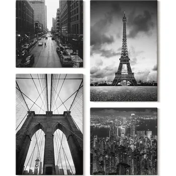 Obraz Sada uměleckých pláten Obraz Na Plátně Mosty a věže – monochromatické