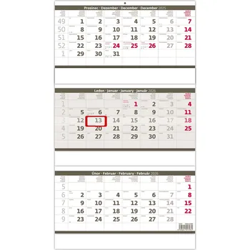 Kalendář Helma365 Nástěnný tříměsíční kalendář skládaný N207-26 šedý 2026