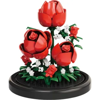ostatní stavebnice Mikro stavebnice květinová kytice 85 x 85 x 85 mm 150 ks Růže v květináči Kreativní model rostliny Domácí dekorace a dětský dárek