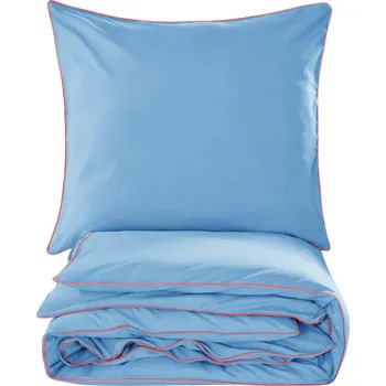 Povlečení Základní Povlečení 220x200 světle modrá s oranžovým lemováním