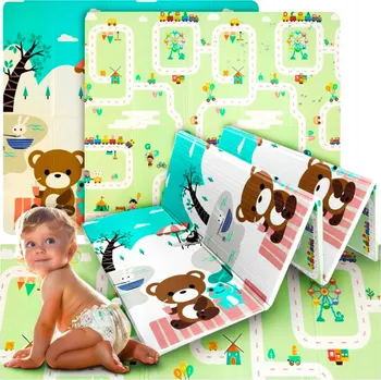 Hrací deka PĚNOVÁ OBOUSTRANNÁ VZDĚLÁVACÍ PODLOŽKA XPE 200x180cm VELKÁ SKLÁDACÍ PRO DĚTI