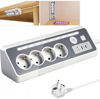 Napájecí kabel Zásuvková lišta 4 Zásuvky + 2 USB-C, 1 USB-A Prodlužovací kabel s LED