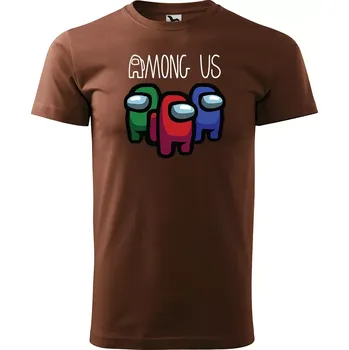 Pánské tričko Sablio Tričko s potiskem AMONG US Černý vesmír - hnědé S