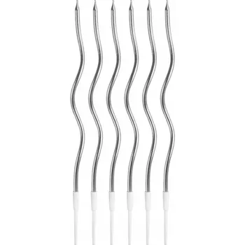 Dortová svíčka Narozeninové svíčky na dort stříbrné metalické, 16 cm, rovné, dlouhé, 6 Ks