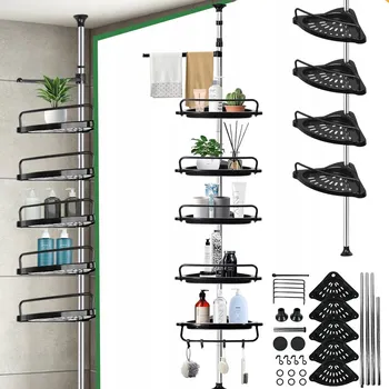 Koupelnový nábytek TELESKOPICKÁ ROHOVÁ POLICE DO SPRCHY, POLIČKY DO KOUPELNY BEZ VRTÁNÍ, 5 POLIC