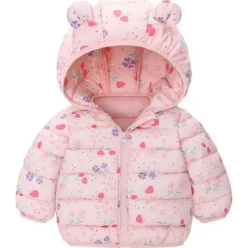 Dětská zimní bunda s kapucí s ušima Unisex teplá bunda na zip Hřejivý měkký polyester Roztomilé zimní oblečení pro chlapce i dívky růžová 4