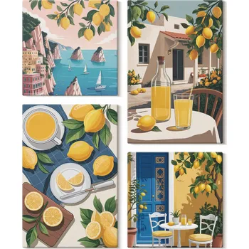 Obraz Dekorativní Sada Obrazů na Plátně Set Limonáda Citronové Patio Slunce