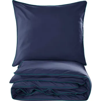 Povlečení Povlečení basic 140x200 tmavě modré s tyrkysovým lemováním