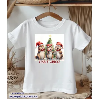 Chlapecké tričko Trička s potiskem Tričko s potiskem, dětské, ZPÍVAJÍCÍ VEVERKY - VESELÉ VÁNOCE, 1 ks zvolte VELIKOST textilu ZDE:: 7/8 let Beagle