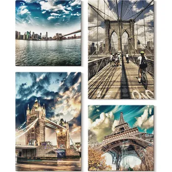 Obraz Vícedílný Obraz Na Plátně Sada Mosty Věže v Evropských Městech