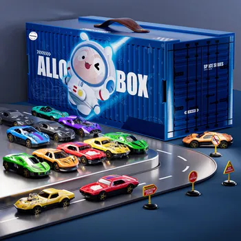 autíčko Mamido Sada 20 kovových autíček v kontejneru, garáž ve tvaru boxu MT1457