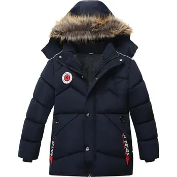 Chlapecká bunda Zimní chlapecká bunda s kapucí s kožichem Teplá prošívaná bunda na zip a patenty Podzimní a zimní oblečení Bavlna a polyester tmavě modrá 5