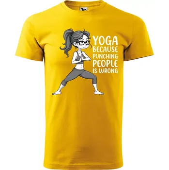 Sablio Tričko s potiskem Yoga - because punching people is wrong - žluté M