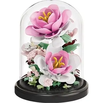 ostatní stavebnice Umělecká mikro stavebnice kamélie 85 x 85 x 106 mm 157 ks Květinový model v květináči v průhledné krabičce Stylová dekorace a kreativní dárek