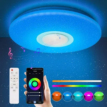 STROPNÍ SVÍTIDLO RGB S BLUETOOTH REPRODUKTOREM LED 60W S DÁLKOVÝM OVLADAČEM A APLIKACÍ