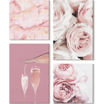 Obraz Sada obrazů na plátně Dekorace Růže Šampaňské Mramor Pastelové barvy