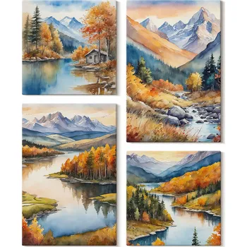 Obraz Sada nástěnných dekorací Obraz Na Plátně Horská krajina Řeka Podzim