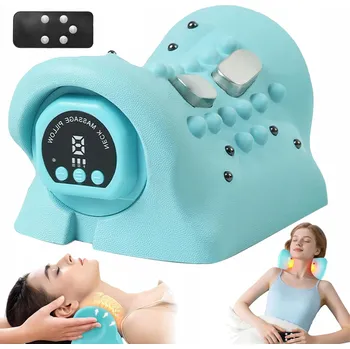 Masážní přístroj MASÁŽNÍ PŘÍSTROJ NA KRK SILIKONOVÁ POLŠTÁŘ + DÁLKOVÉ OVLÁDÁNÍ, MODRÁ, UVOLŇUJE EMS