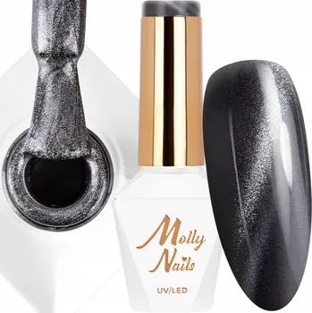 Lak na nehty Hybridní lak MOLLYNAILS 8g LED/UV Polish Cat Eye Metallic Blacks Č. 217