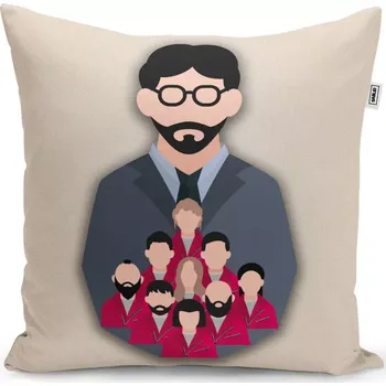 Polštář Sablio Polštář Money heist Profesor a jeho tým Béžová - 40x40 cm