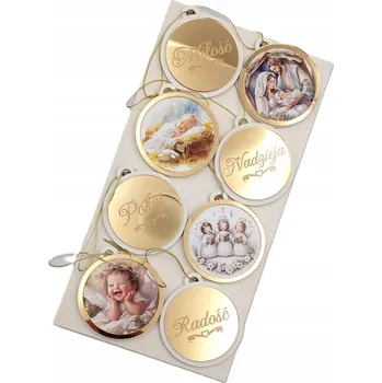 Vánoční dekorace Vánoční dřevěné ploché Vánoční Baňky k dekoraci nebo na stromeček - zrcadlové, 8 ks