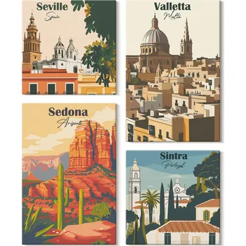 Obraz Vícedílný Obraz Na Plátně Sada Pohledy na Města Retro Sedona Sintra