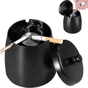 Popelník Robustní venkovní popelník z nerezové oceli s víkem