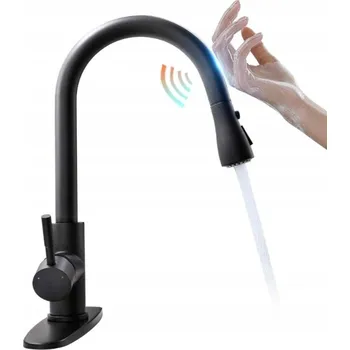 Vodovodní baterie CHYTRÁ KUCHYŇSKÁ BATERIE DOTYKOVÁ S LED 360° OTOČNÁ ČERNÁ ŠETŘÍCÍ VODU