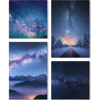 Obraz Sada Dekorací na Zeď Obraz Na Plátně Noční Obloha Hory Vesmír Zima