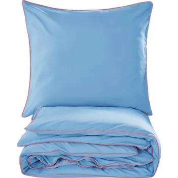 Povlečení Základní Povlečení 200x200 světle modrá s oranžovým lemováním