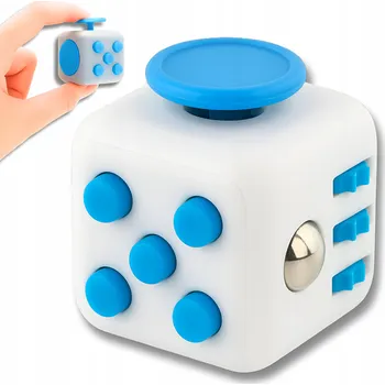 Hračka pro nejmenší HRAČKA ANTISTRESOVÁ KOSTKA FIDGET CUBE MAČKACÍ HRAČKA TLAČÍTKA BÍLO-MODRÁ