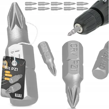 Bit 10x BIT DO ŠROUBOVÁKU PZ1 25mm MAGNETICKÝ KONEC Šroubovací 1/4 Pozidriv
