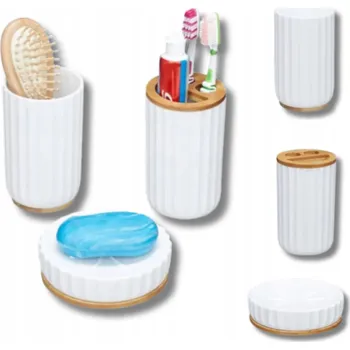 Mýdlenka Elegancki Zestaw Akcesoriów Łazienkowych 2 hrnky + Mýdlenka Bílý bambus