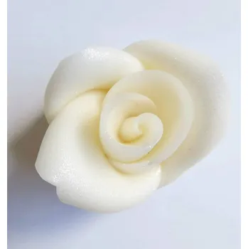 Jedlá dekorace na dort Cukrová růže střední bílá perleťová (25 ks) ▹