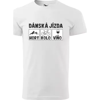Pánské tričko Sablio Tričko s potiskem Dámská jízda - hory, kolo, víno - bílé 4XL