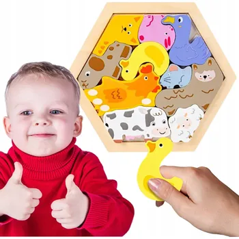 Dřevěná hračka Puzzle Barevné Dřevěné s Rámem – Vkládačka pro děti, vzdělávací farma