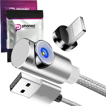 Datový kabel MAGNETICKÝ ÚHLOVÝ KABEL Phoneo RYCHLÉ NABÍJENÍ LIGHTNING iPhone STŘÍBRNÝ 1M