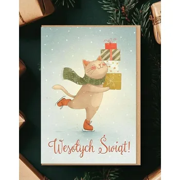 Obraz VESELÉ VÁNOCE / KOČKA S DÁRKY / vánoční přání