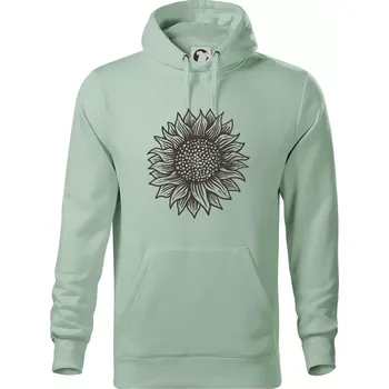 Pánská mikina Slunečnice kreslená černobílá - Mikina pánská Cape s kapucí - XL ( Sage )