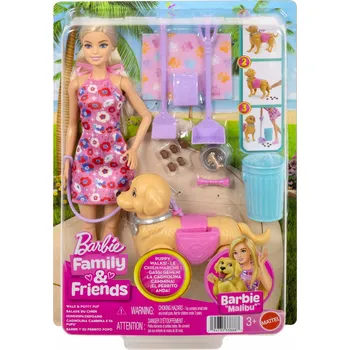 Panenka PANENKA BARBIE MALIBU PROCHÁZKA SE PSEM ČISTOTOU set pro děti +3