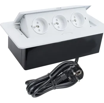 Elektrická zásuvka Výklopný blok zásuvek, 3x 230V / 16A, zaoblené hrany, kabel 1.5m, barva bílá