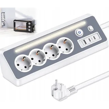 Napájecí kabel PRODLUŽOVACÍ KABEL ZÁSUVKOVÁ LIŠTA NA STŮL S VYPÍNAČEM 4 ZÁSUVKY 1x USB 1.5 m