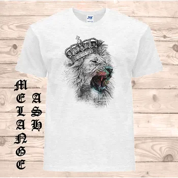 Pánské tričko levne-bavlnene-tricko-potisk-lev-kral Barva: Ash melange - popelová směs, velikost: 5XL