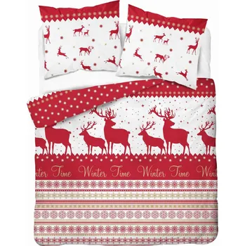 Povlečení Povlečení Vánoční 220x200 Sobové Vánoční Červené 100% Bavlna